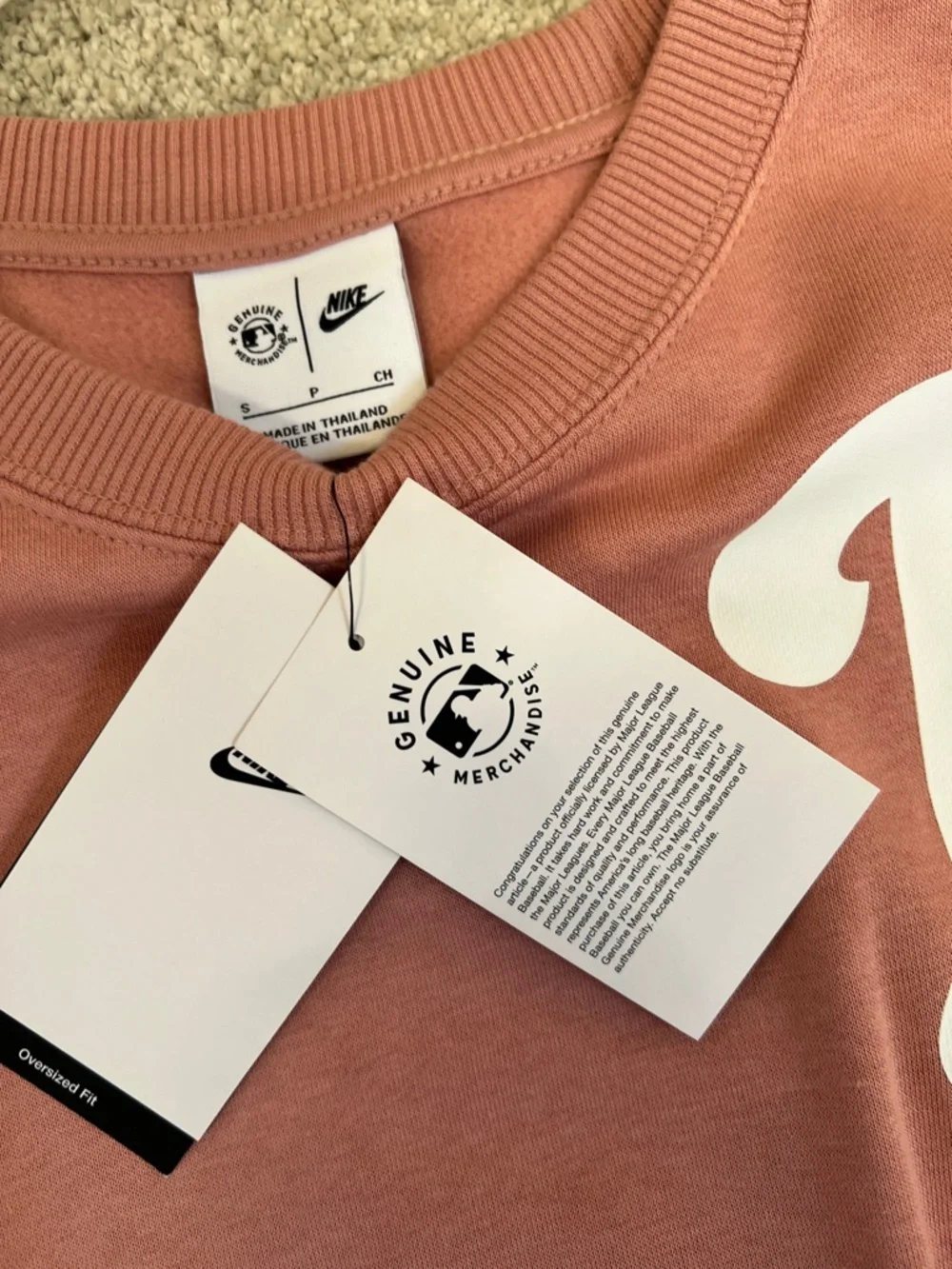 Nike Pink Dusty Rose Pullover Sweatshirt with White 'P' - Picture 6 of 7